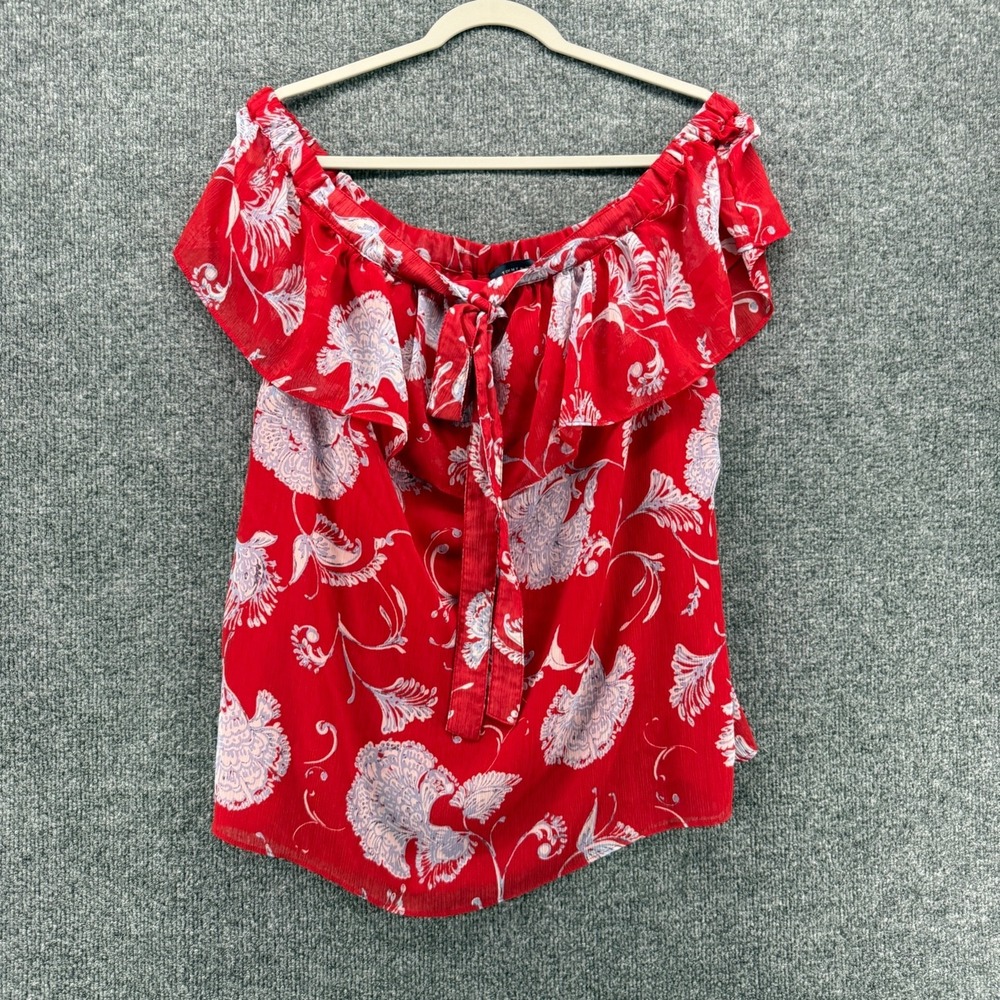 Tommy‎ Hilfiger Top Womens XL Red Floral Off the Shoulder Boho Romantic Feminine